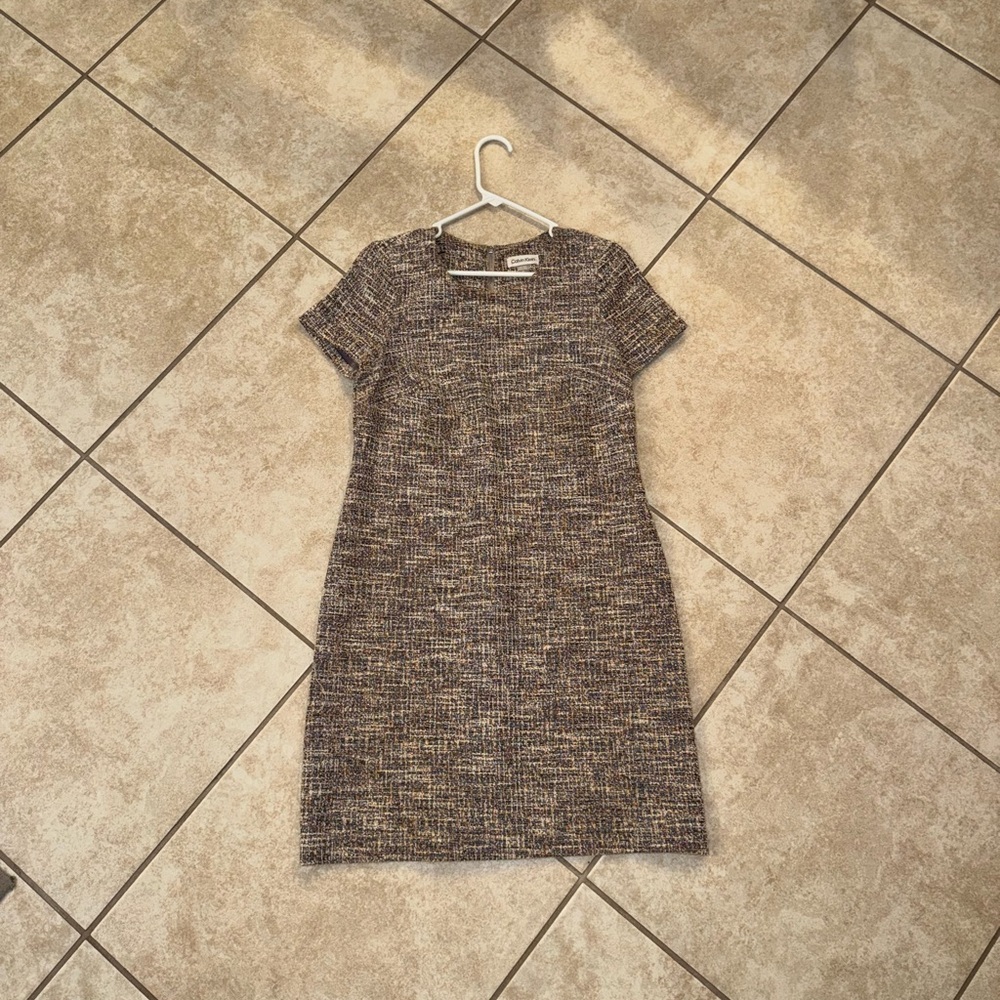 Calvin Klein Vintage OG Orange Grey White Multicolor Tweed Luxury Mini Dress - Picture 1 of 3